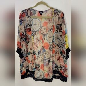 Torrid Sheer Floral Kimono in Cream, Coral, Black